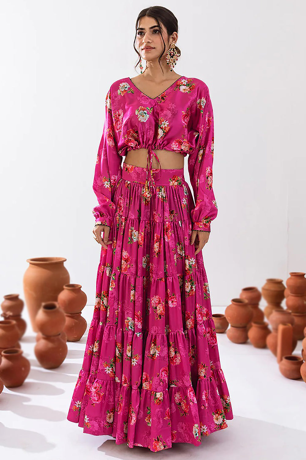 Rani Pink Lehenga Choli | Designer Floral Printed Lehenga for Women