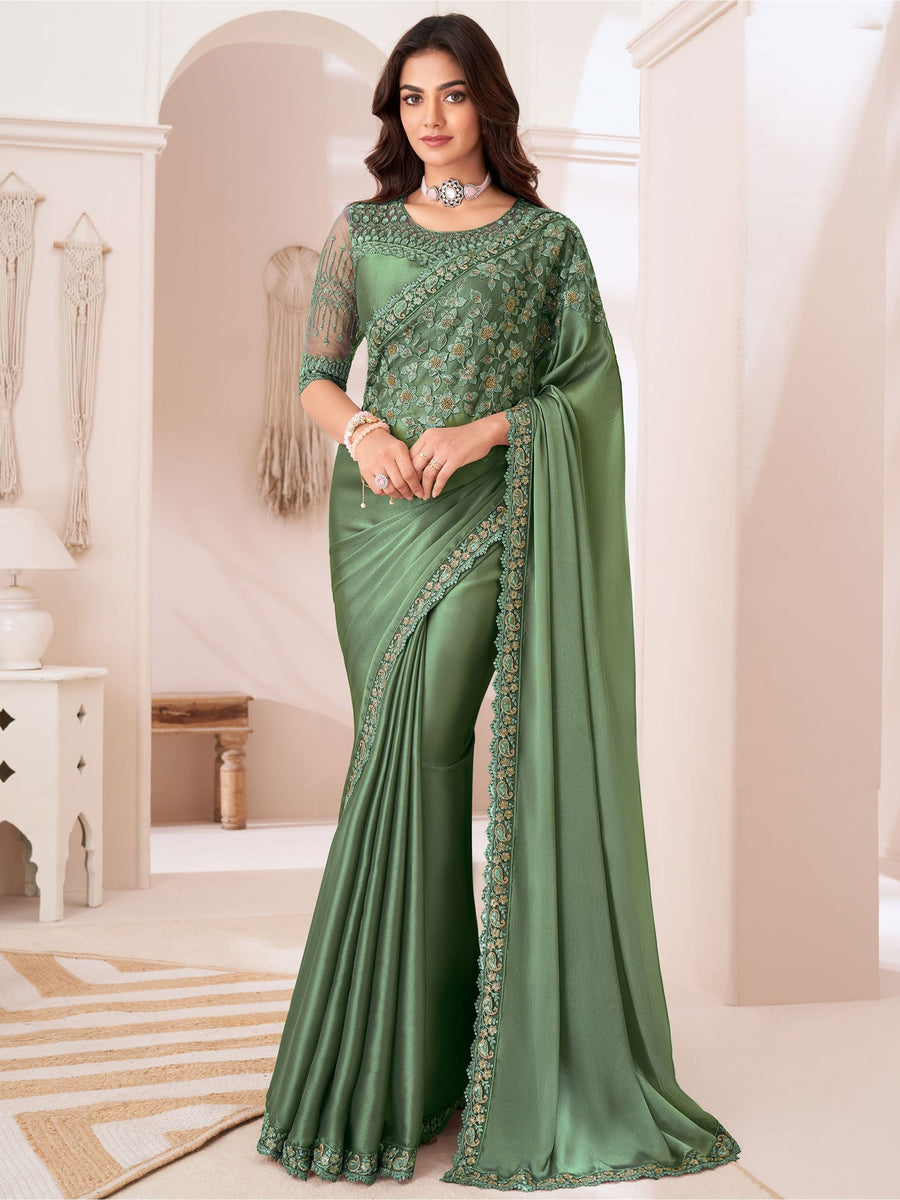 Green georgette saree crafted for elegance and style.