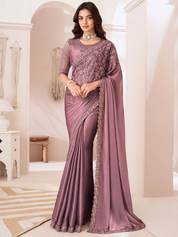 Pink georgette saree crafted for elegance and style.