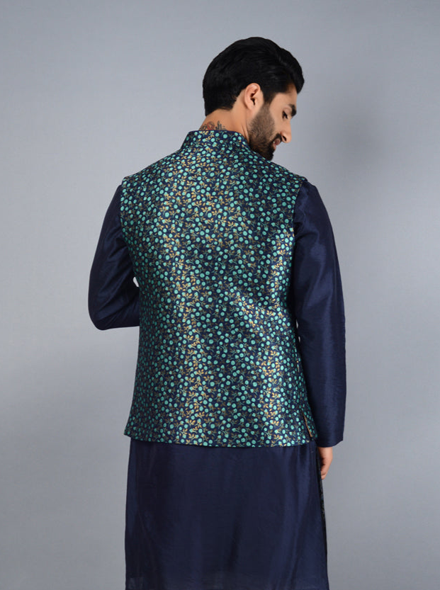 Timeless Blue & Green Bandhgala Jacket | Ideal for Weddings & Celebrations