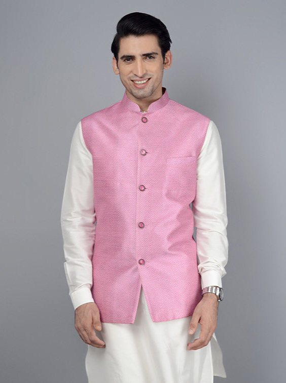 Sophisticated Pink Bandhgala Jacket | Stylish Fit for Weddings and Events