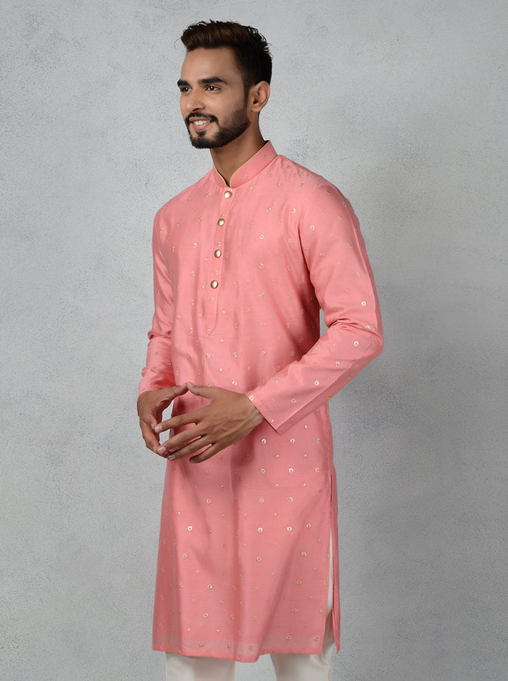 Unique peach kurta for men's ethnic fashion.