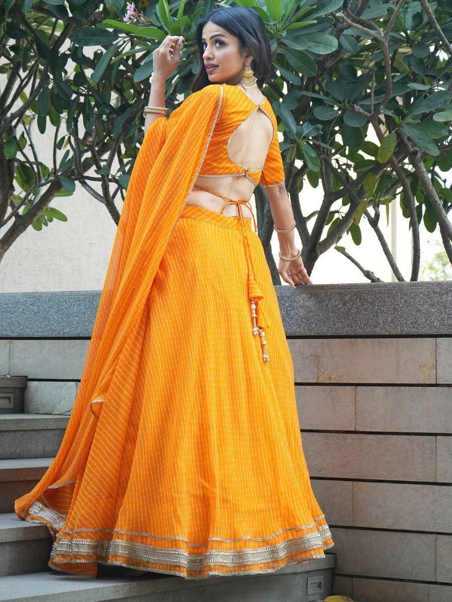 Elegant Orange Georgette Lehenga | Laheriya Print & Gotta Patti Work