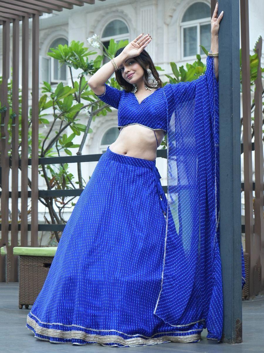 Classic Blue Lehenga | Laheriya Print Georgette with Lace & Gotta Patti