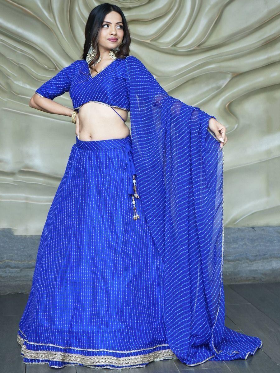 Classic Blue Lehenga | Laheriya Print Georgette with Lace & Gotta Patti