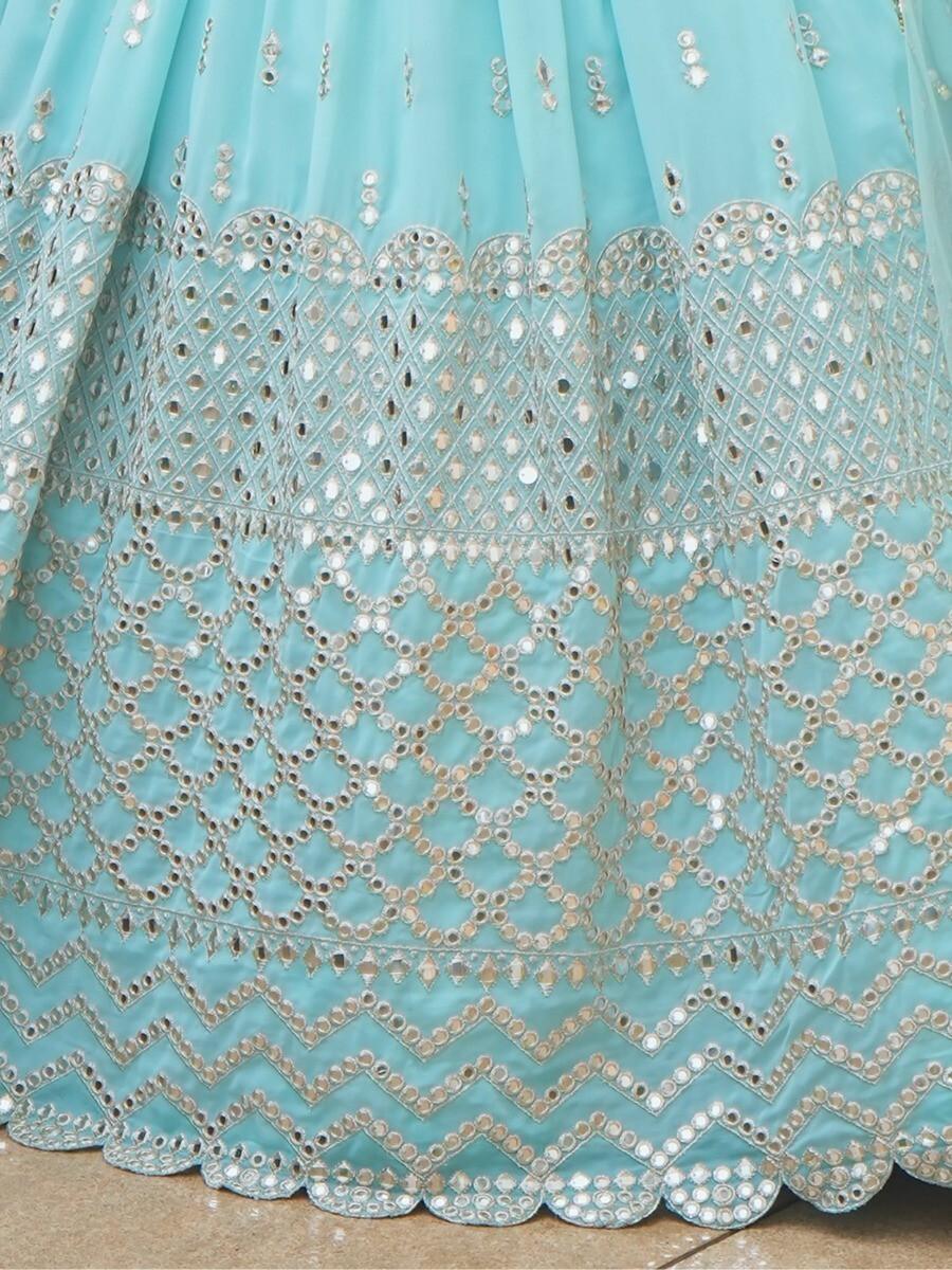 Stunning Sky-Blue Georgette Lehenga | Sequin & Zari Work Choli Set