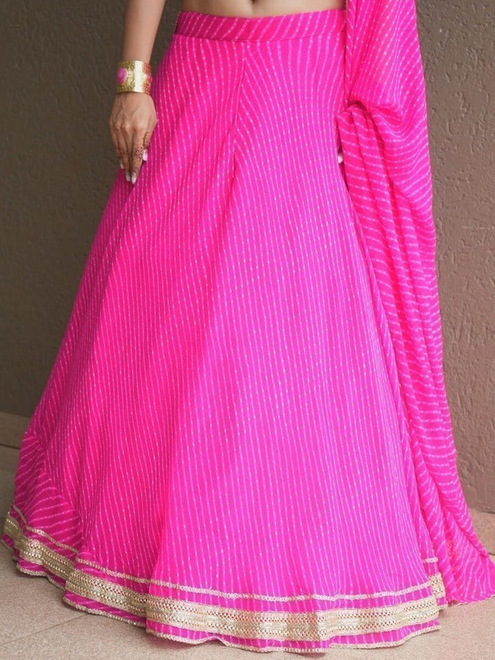 Chic Pink Lahariya Print Georgette Lehenga | Gotta Patti Lace Detailing