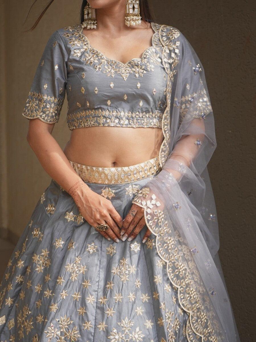 Premium Grey Silk Lehenga Choli with Dupatta | Paper Mirror & Sequin Work