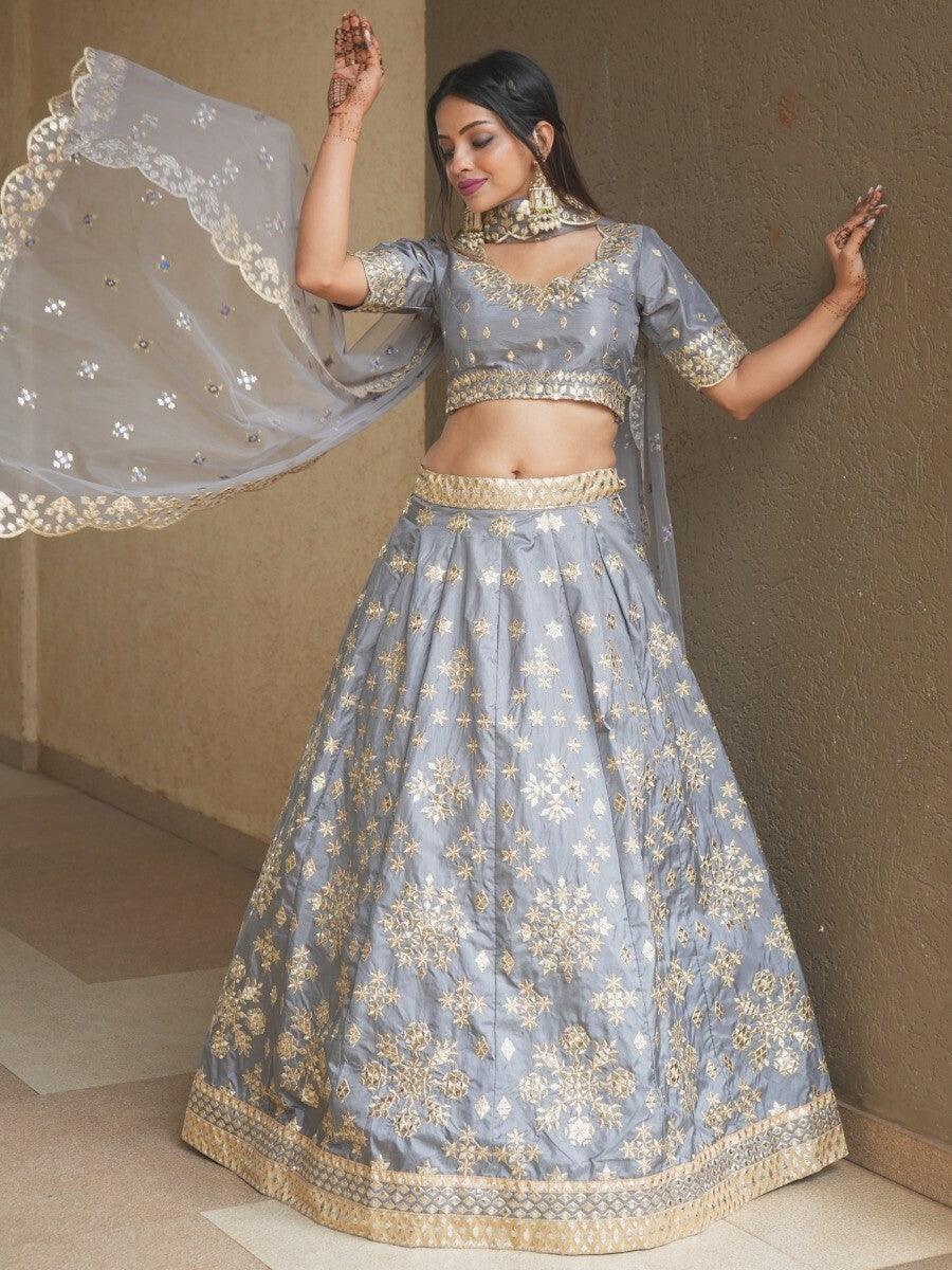 Premium Grey Silk Lehenga Choli with Dupatta | Paper Mirror & Sequin Work