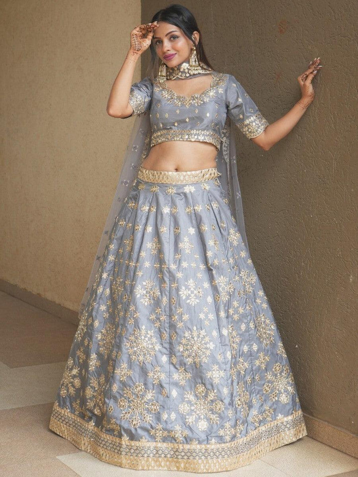 Premium Grey Silk Lehenga Choli with Dupatta | Paper Mirror & Sequin Work