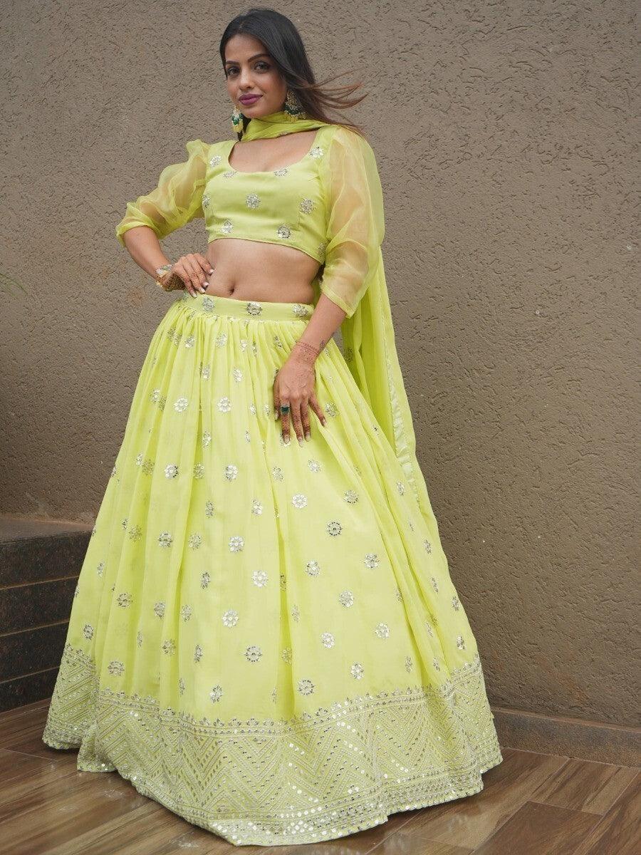 Beautiful Lime Green Lehenga Choli | Elegant Wedding Lehenga Set