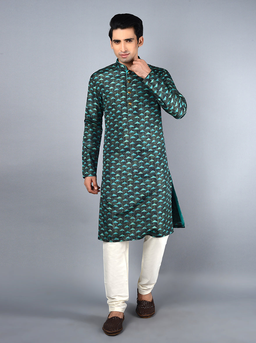 Elegant blue and green kurta set made from high-quality fabric, ideal for festive events and gatherings in the USA.