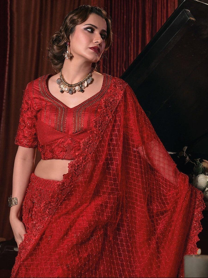 Red Flower Applique Lehenga Choli | Wedding Wear with Intricate Details