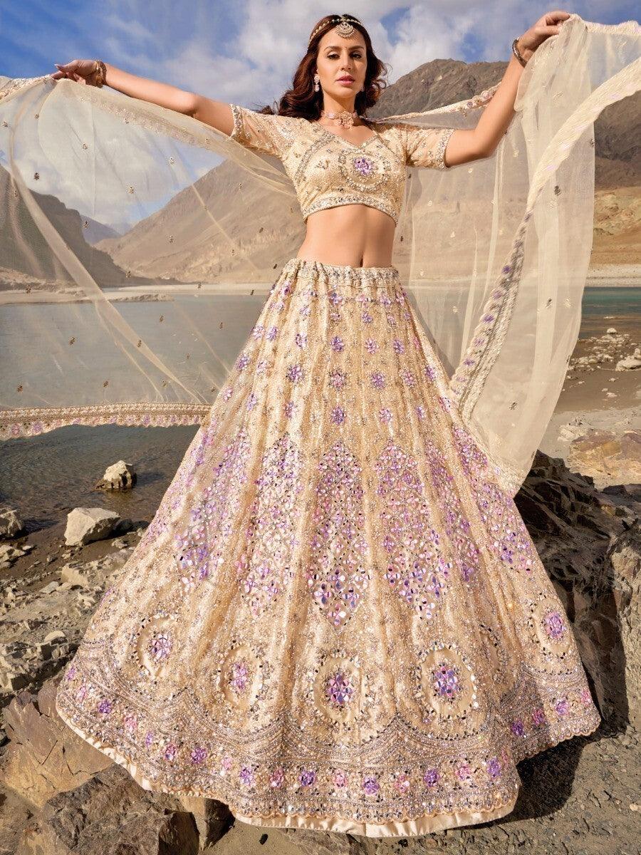 Beige Wedding Lehenga Choli | Customizable Semi-Stitched Wedding Set