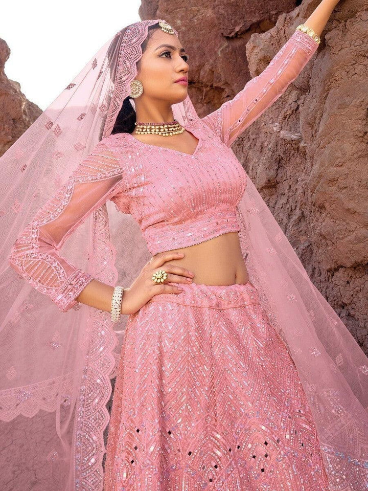 Reception Wear Pink Lehenga Choli | Semi-Stitched Mirror Work Lehenga