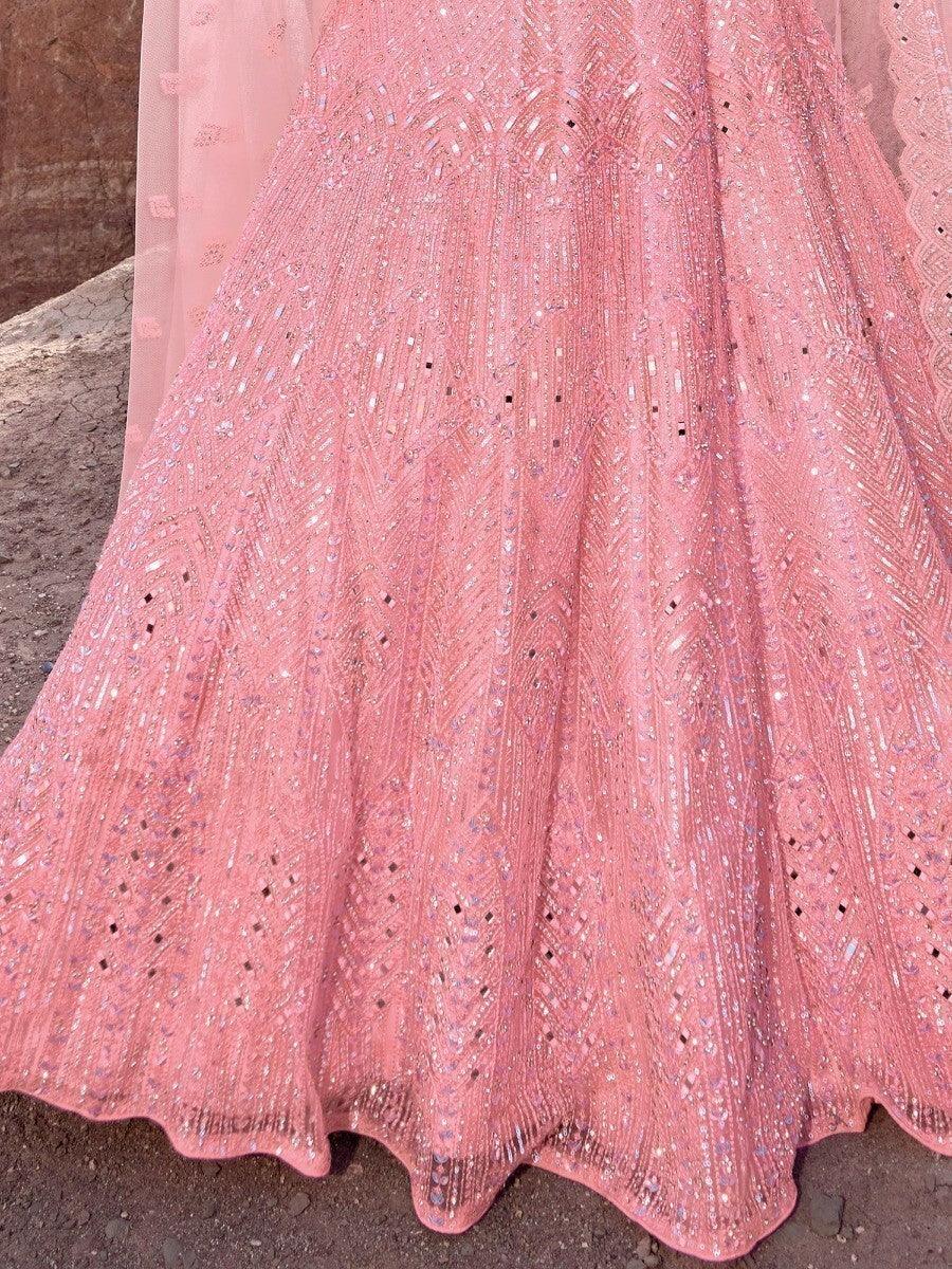 Reception Wear Pink Lehenga Choli | Semi-Stitched Mirror Work Lehenga