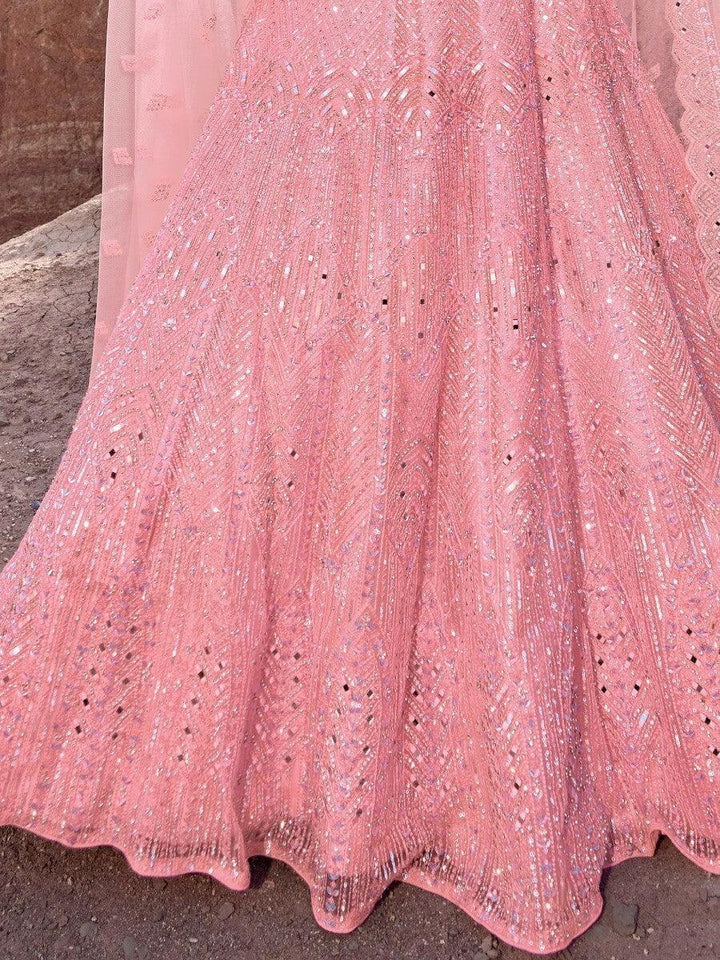 Reception Wear Pink Lehenga Choli | Semi-Stitched Mirror Work Lehenga