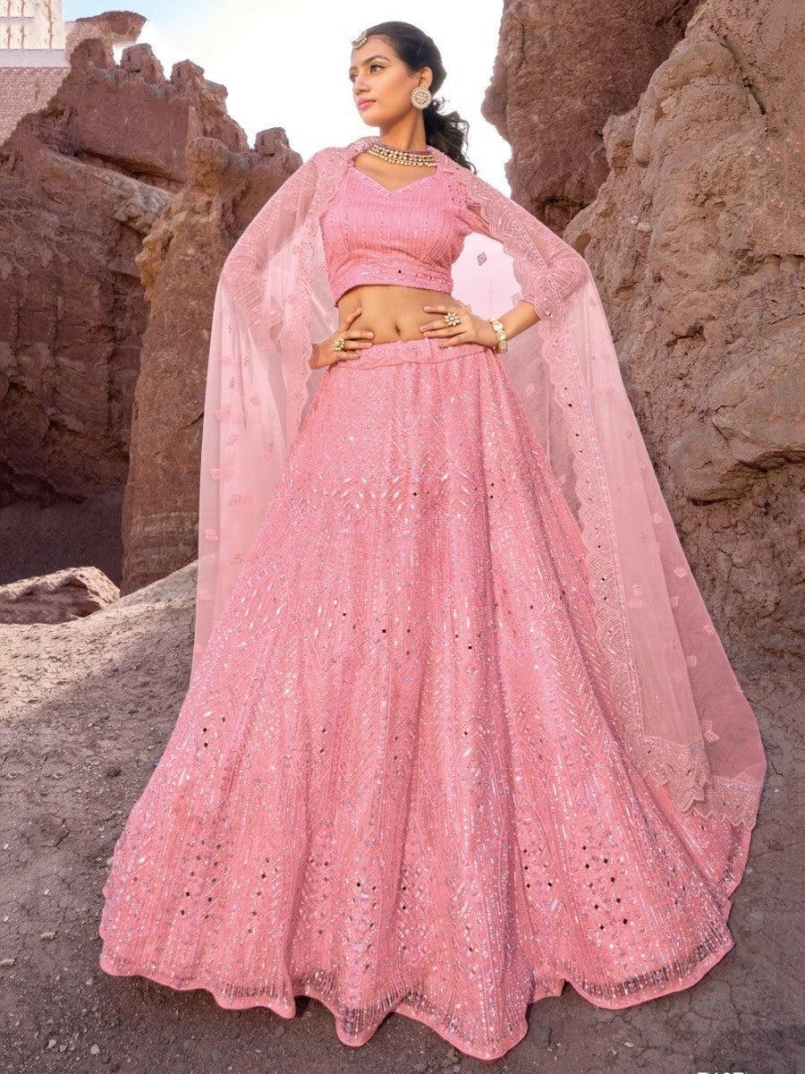 Reception Wear Pink Lehenga Choli | Semi-Stitched Mirror Work Lehenga