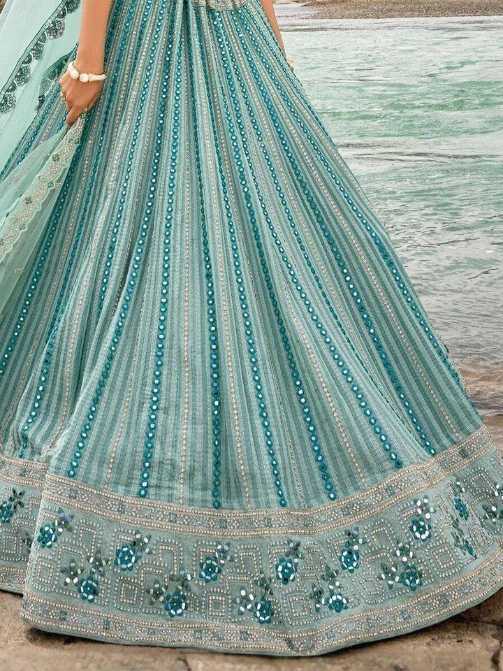 Designer Sky Blue Georgette Lehenga | Thread Work and Mirror Work Choli