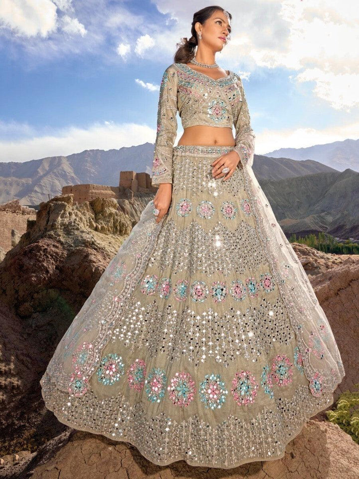 Customizable Light Brown Lehenga Choli | Organza Wedding Outfit