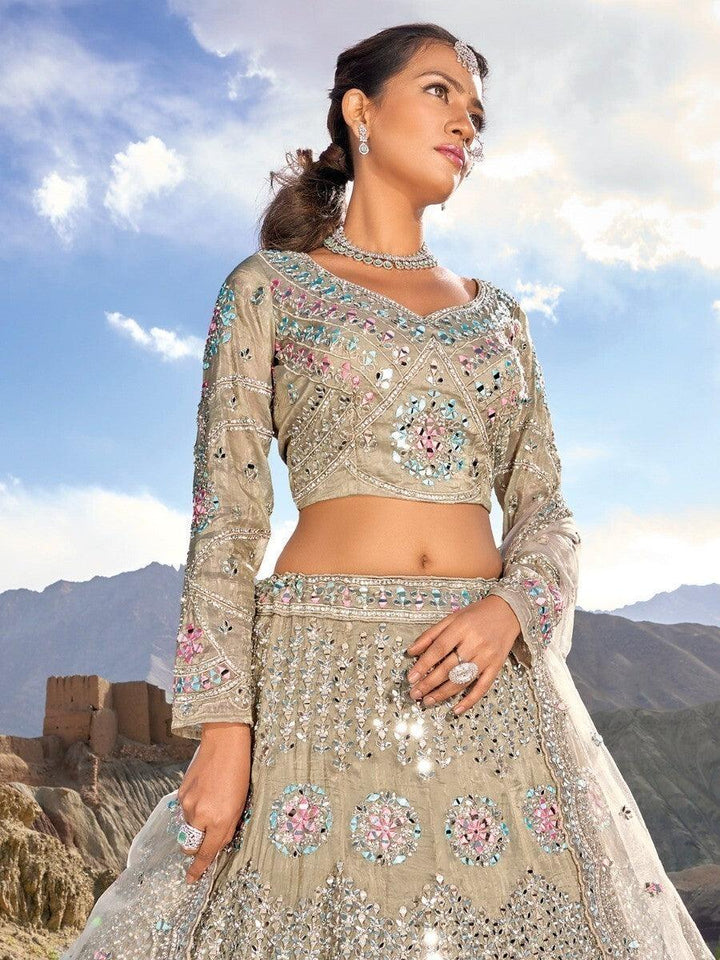 Customizable Light Brown Lehenga Choli | Organza Wedding Outfit