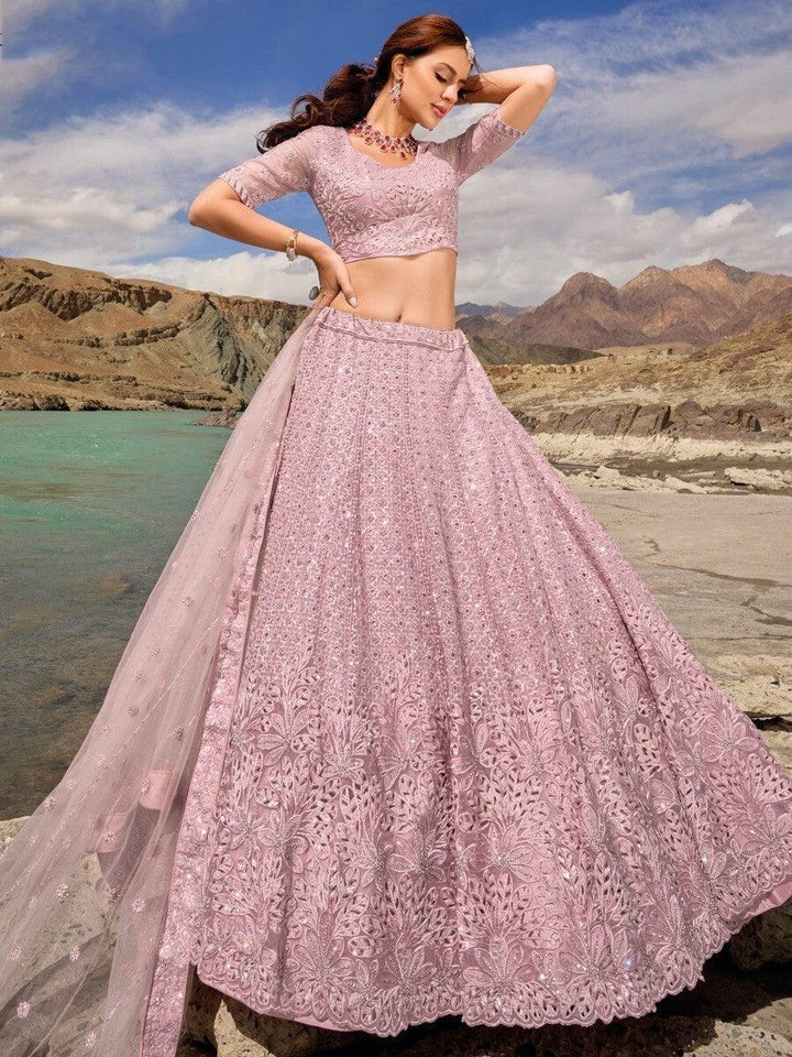 Stunning Pink Lehenga Choli | Organza Bridal Wear with Mirror Work