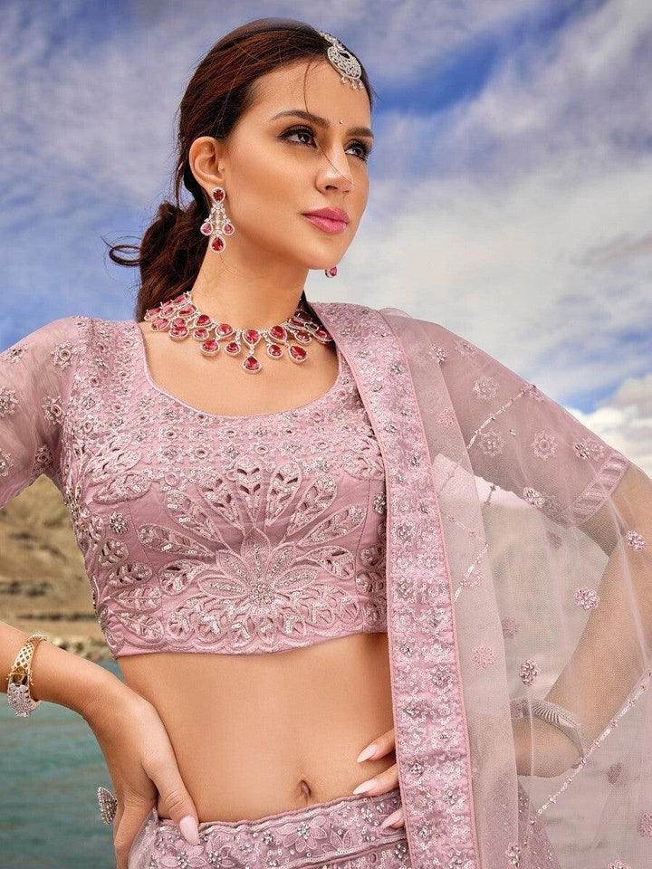 Stunning Pink Lehenga Choli | Organza Bridal Wear with Mirror Work