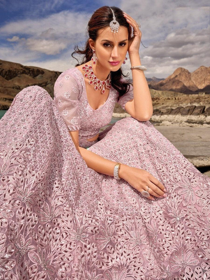 Stunning Pink Lehenga Choli | Organza Bridal Wear with Mirror Work