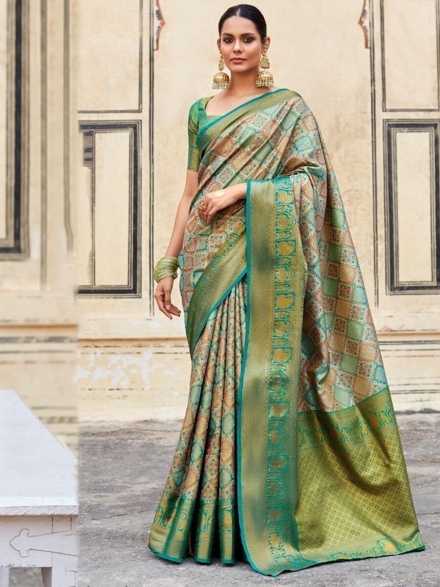 Green silk saree crafted for elegance and style.