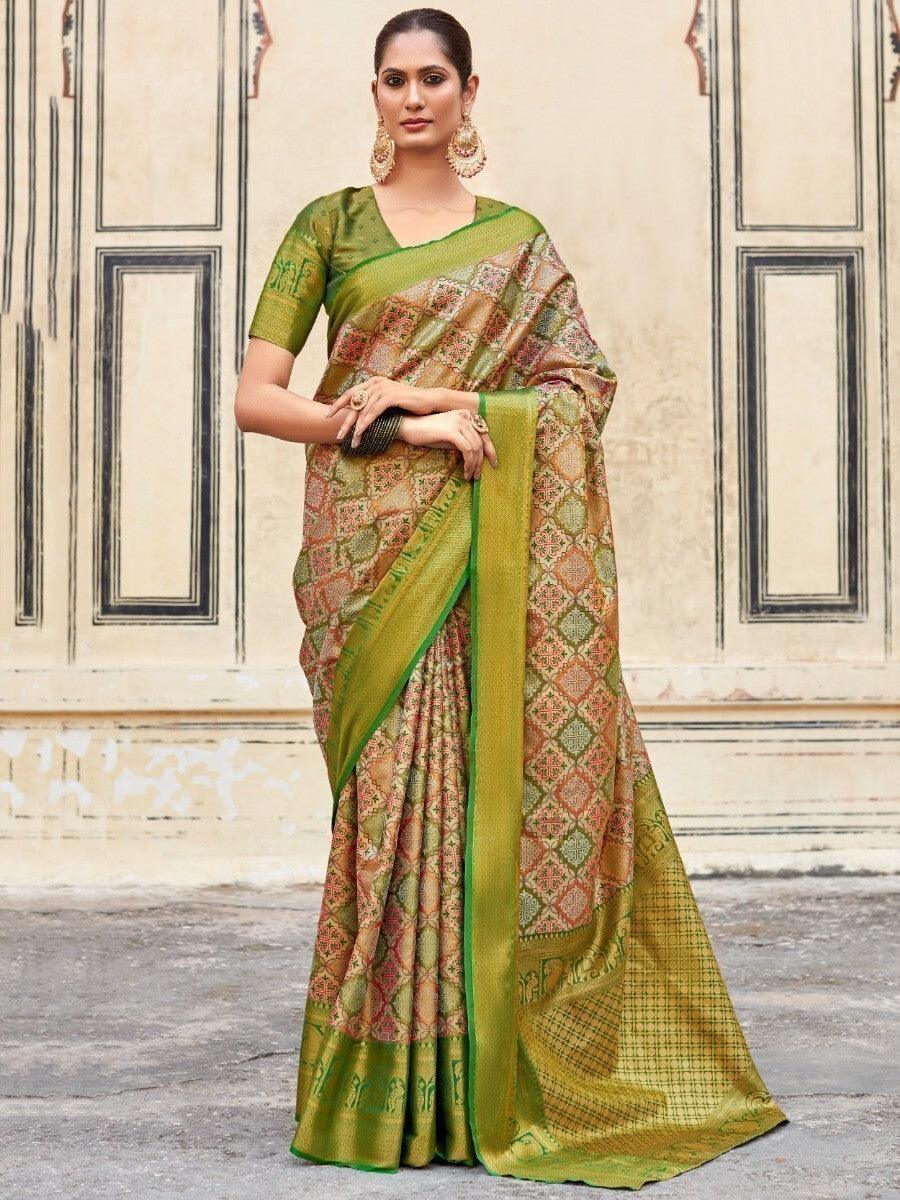 Green silk saree crafted for elegance and style.