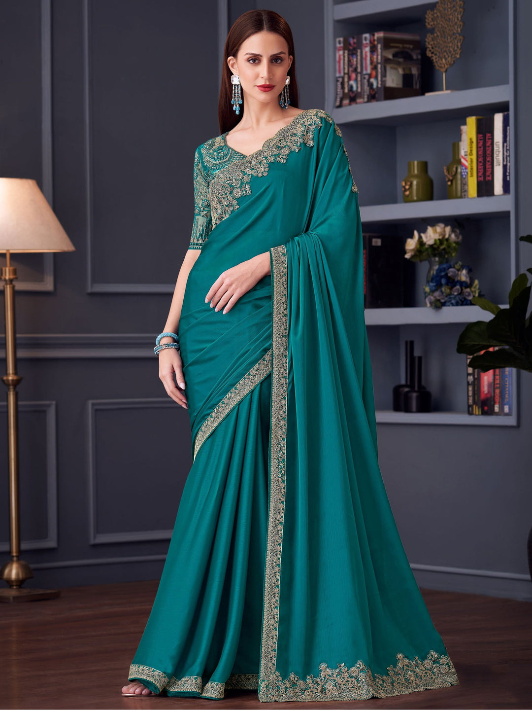 Green chiffon saree crafted for elegance and style.