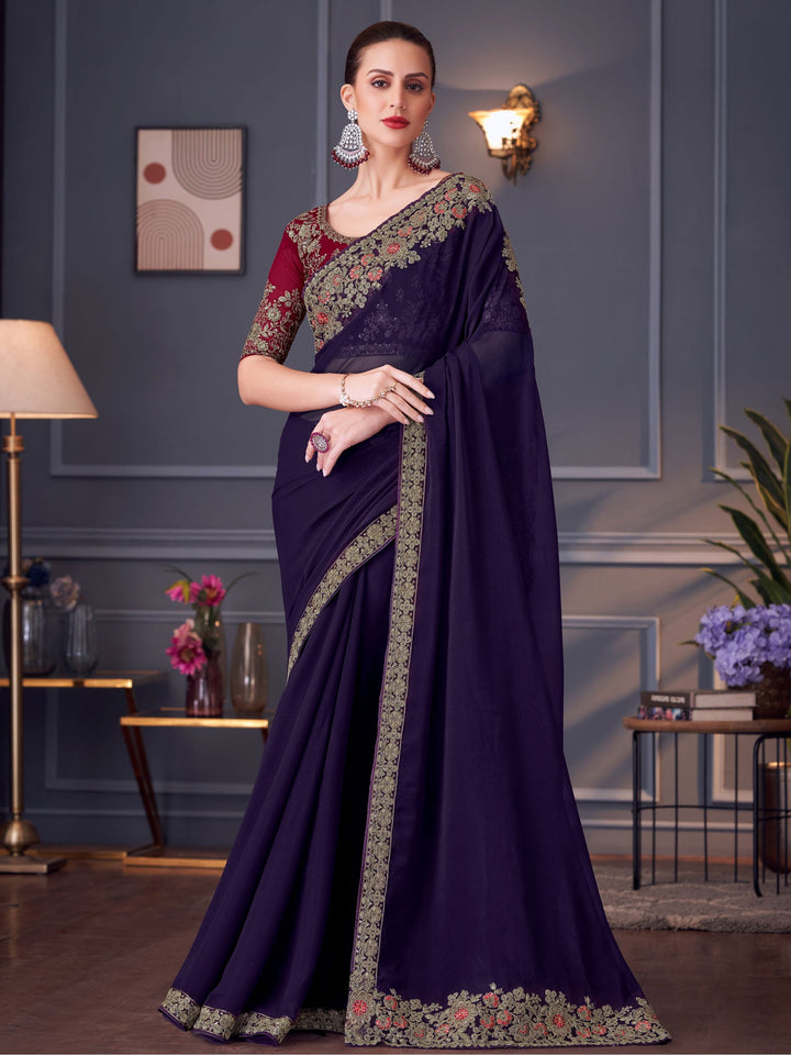 Blue georgette saree crafted for elegance and style.