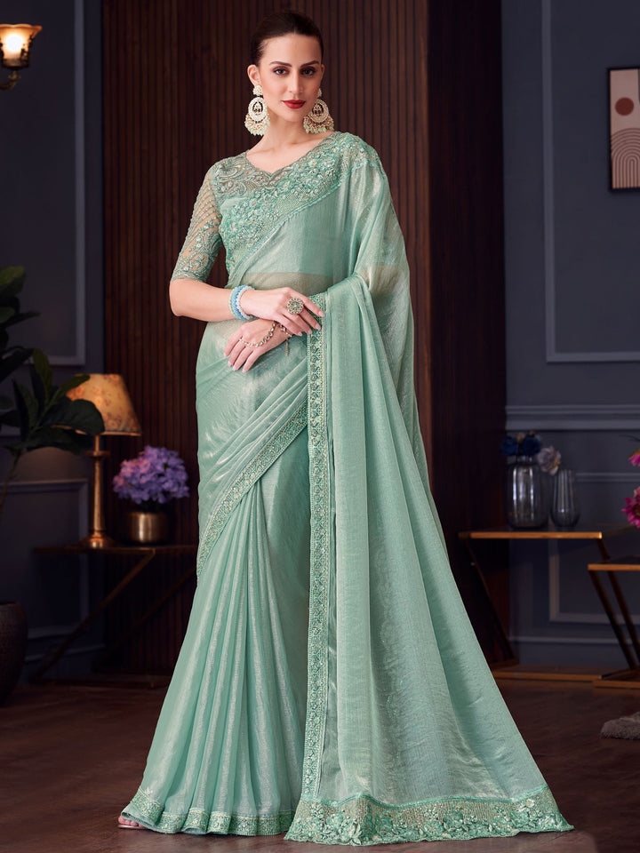 Green silk saree crafted for elegance and style.