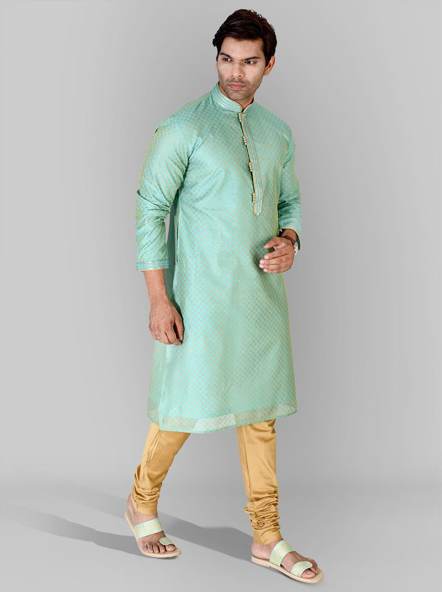 Embrace elegance and comfort with our light mint green kurta pajama designed for modern gatherings.