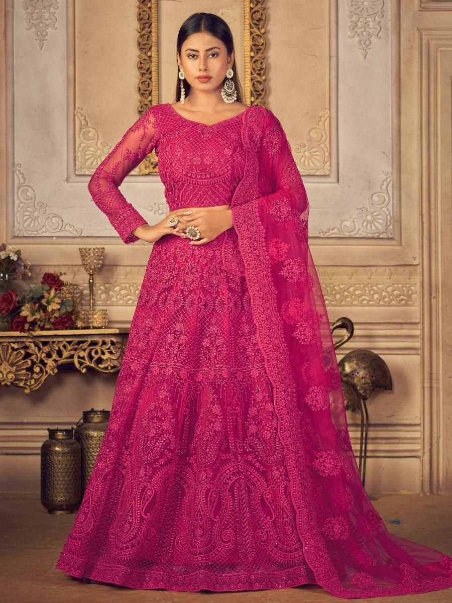 Mesmerizing Pink Embroidered Net Bridesmaid Lehenga Choli | Stone & Thread Work