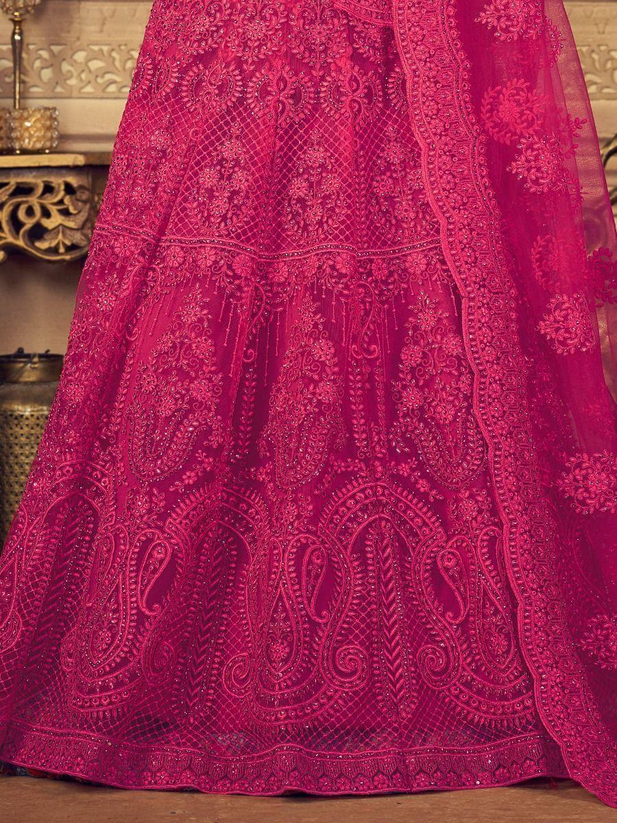 Mesmerizing Pink Embroidered Net Bridesmaid Lehenga Choli | Stone & Thread Work