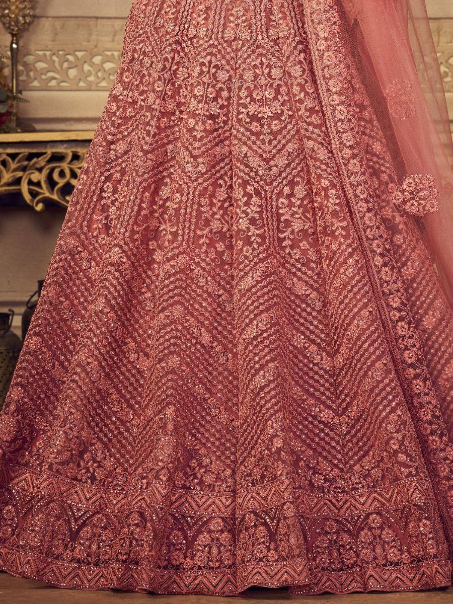 Enchanting Pink Embroidered Net Lehenga Choli | Engagement & Reception Wear