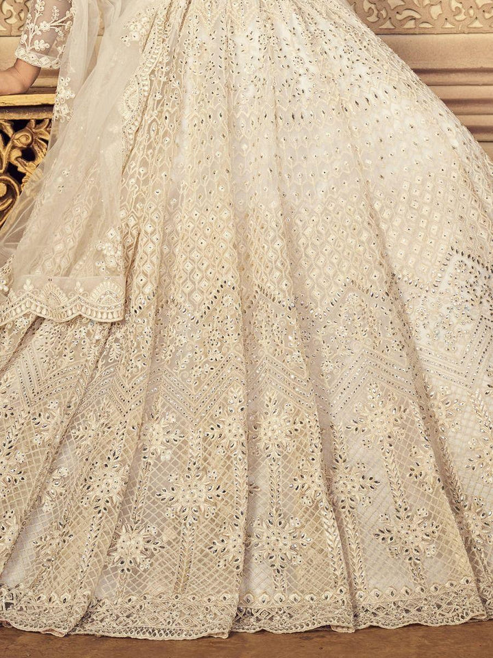 White Net Lehenga Choli | Bridal Reception Wear with Dori & Stone Details