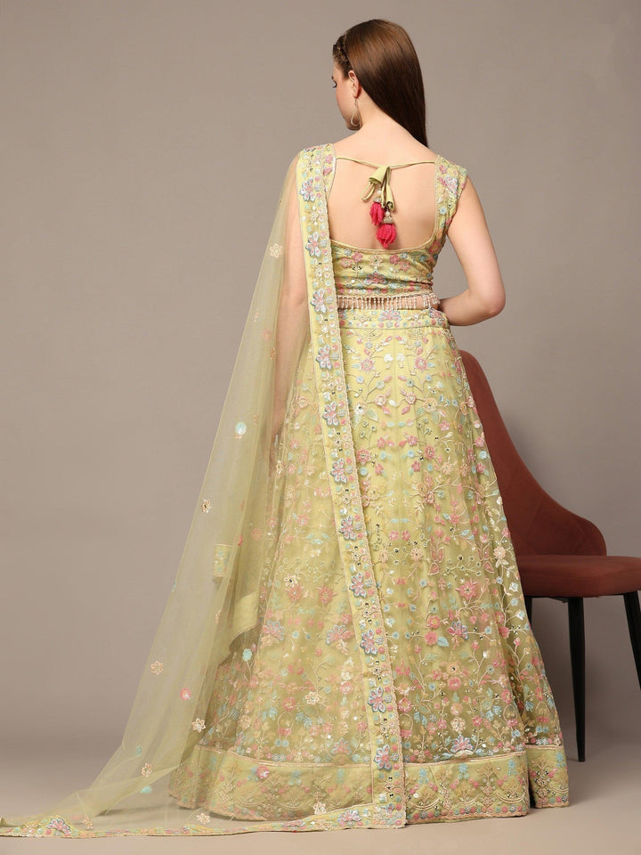 Sequins Yellow Lehenga for Haldi | Net Lehenga Choli with Dupatta