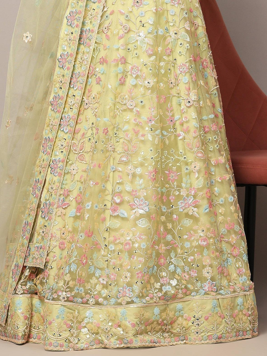 Sequins Yellow Lehenga for Haldi | Net Lehenga Choli with Dupatta