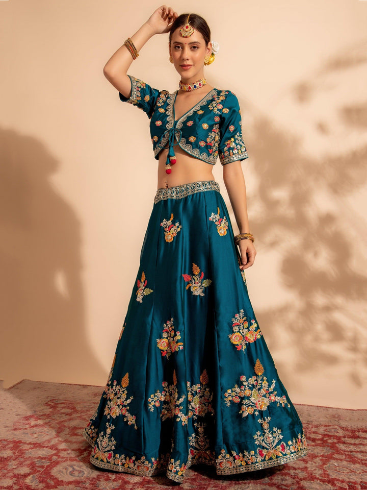 Elegant Blue Organza Lehenga | Sequins & Embroidery Bridal Set