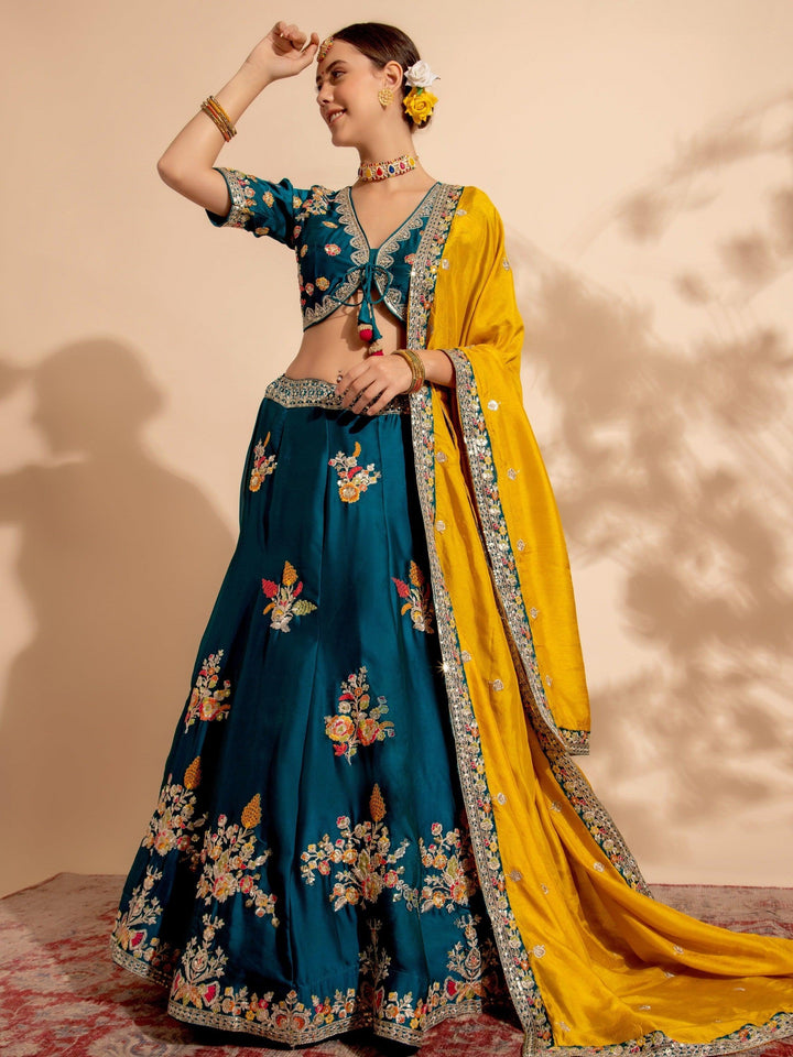 Elegant Blue Organza Lehenga | Sequins & Embroidery Bridal Set