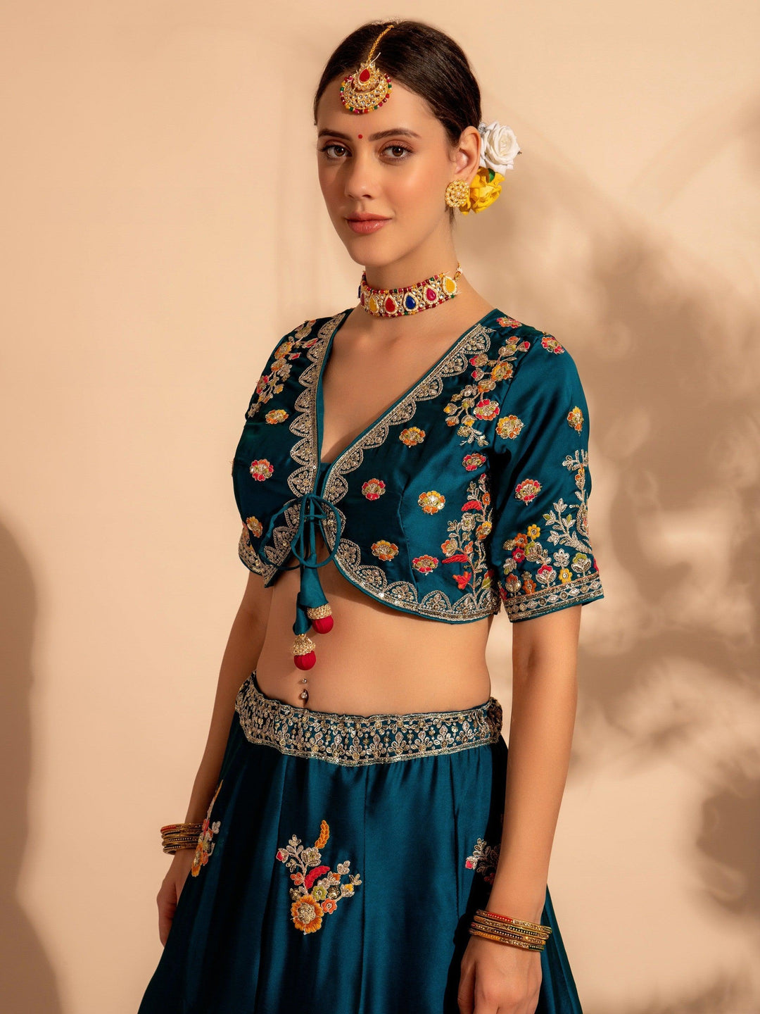 Elegant Blue Organza Lehenga | Sequins & Embroidery Bridal Set