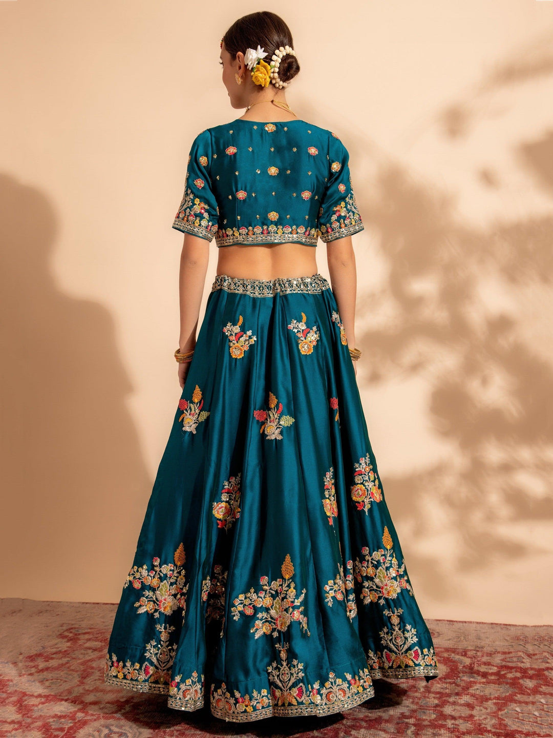 Elegant Blue Organza Lehenga | Sequins & Embroidery Bridal Set