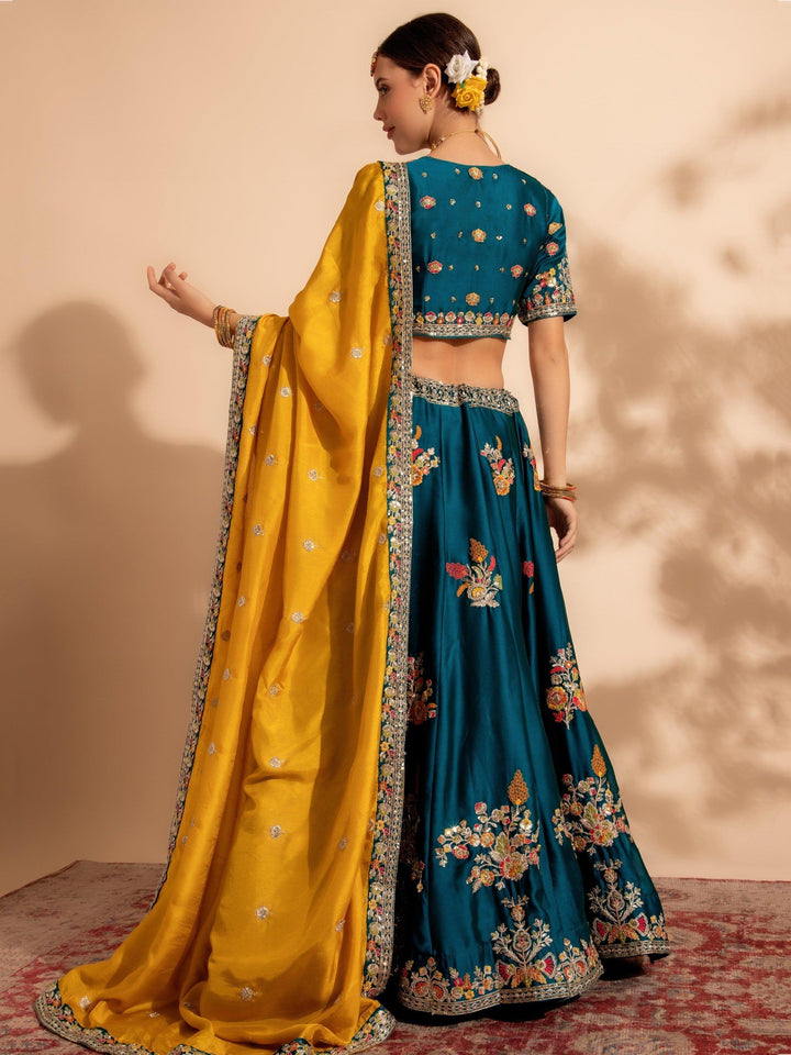 Elegant Blue Organza Lehenga | Sequins & Embroidery Bridal Set