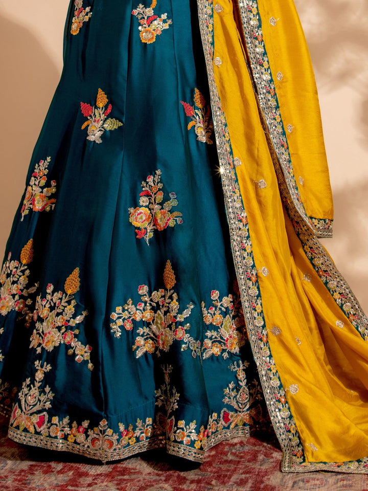 Elegant Blue Organza Lehenga | Sequins & Embroidery Bridal Set