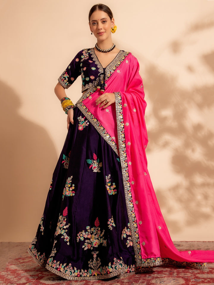 Magnificent Purple Organza Lehenga | Designer Thread Work Choli