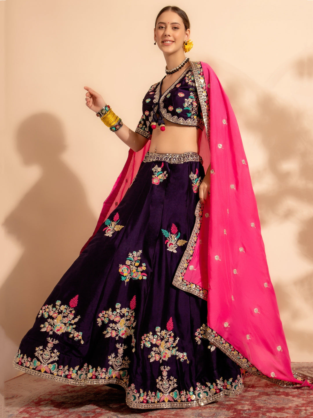 Magnificent Purple Organza Lehenga | Designer Thread Work Choli