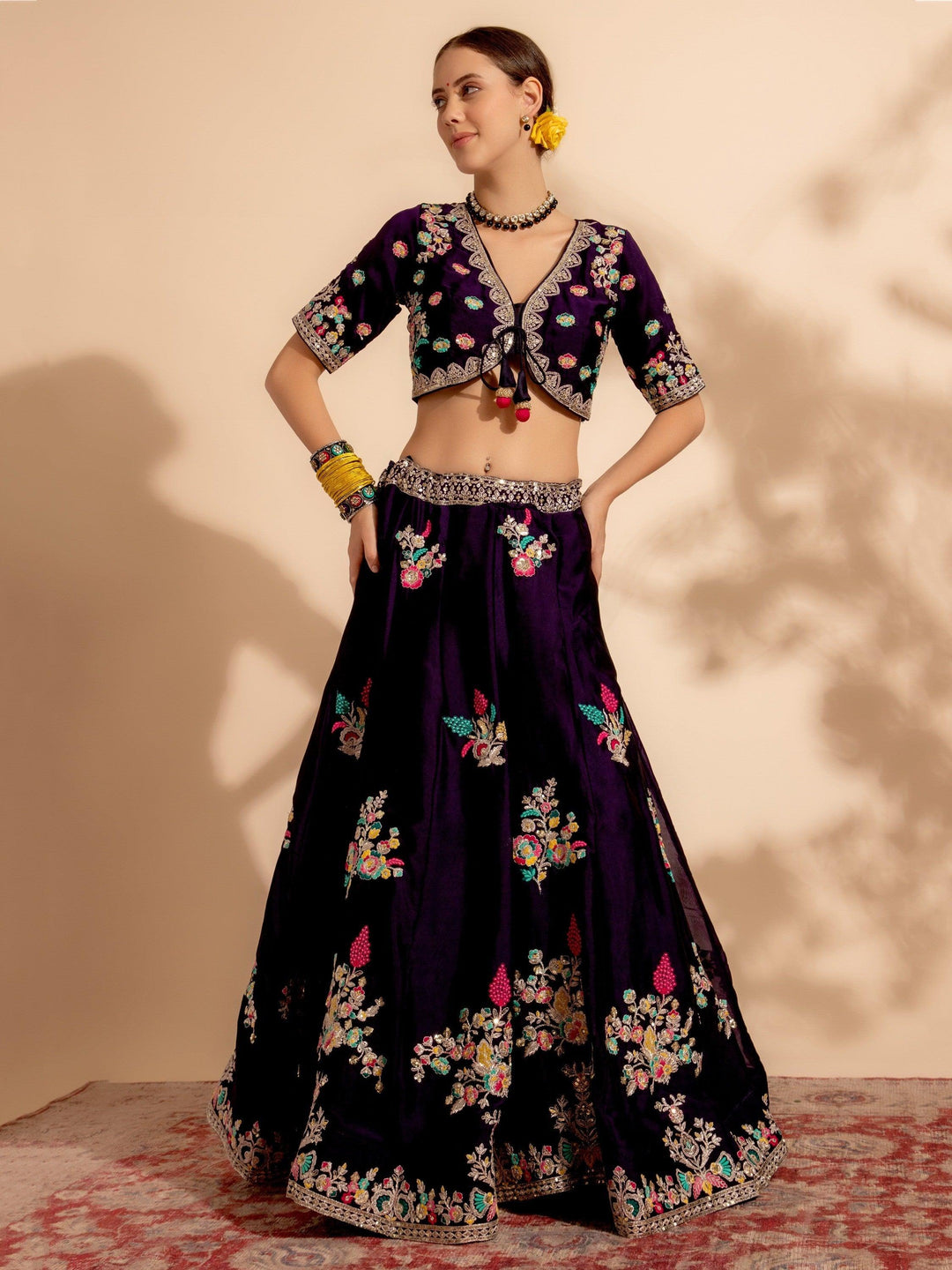 Magnificent Purple Organza Lehenga | Designer Thread Work Choli