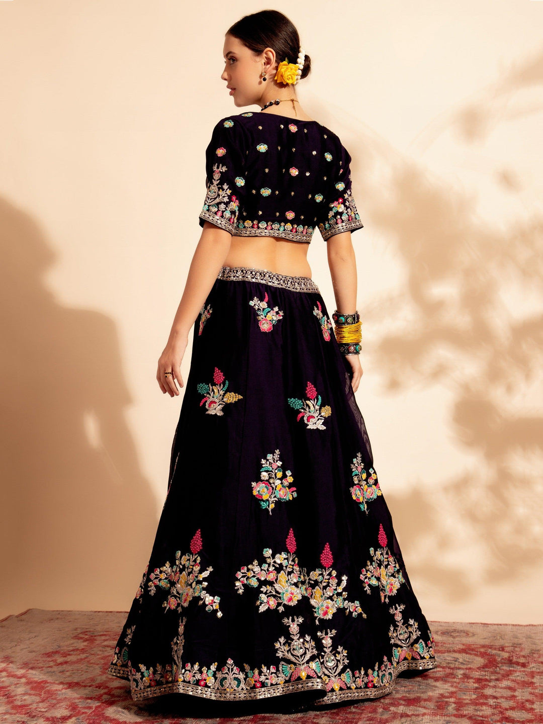 Magnificent Purple Organza Lehenga | Designer Thread Work Choli